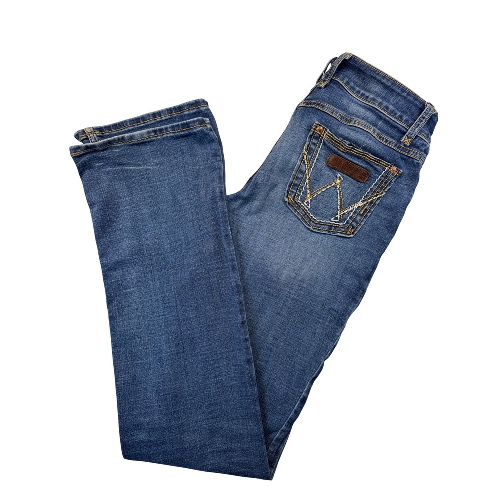 Wrangler Boot Cut Jeans Women 7/36 Blue Mid Rise Stretch 09MWZMS Denim